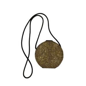 Vintage Gold Black Beaded Oscar de la Renta Round Pillbox Purse